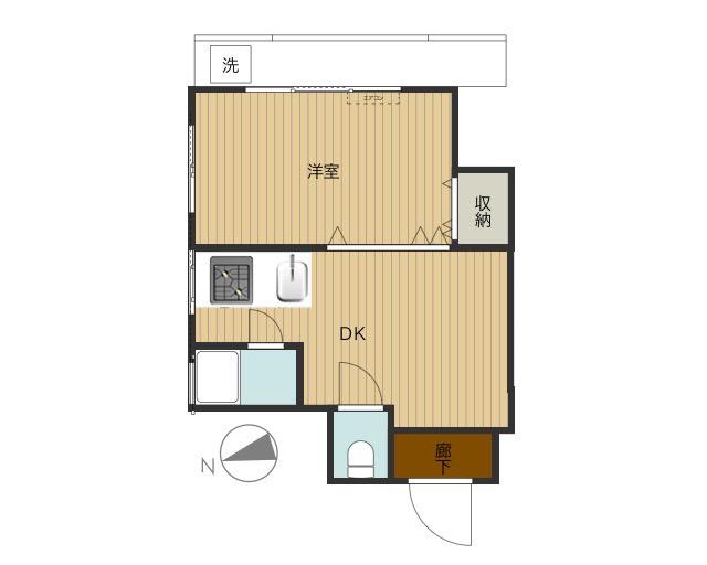 岸岡マンション(1DK/4階)の間取り写真
