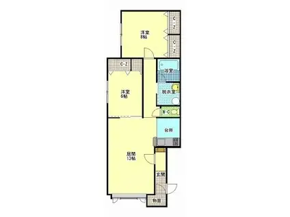 JR石北本線 南永山駅 徒歩10分 2階建 築22年(2LDK/2階)の間取り写真