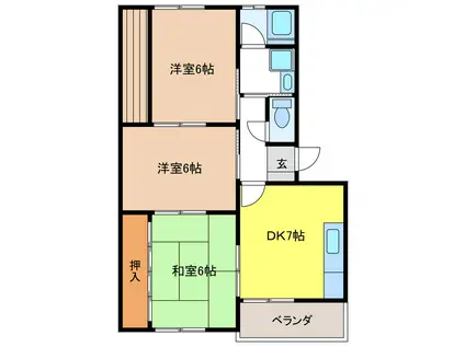 メゾン交告 北棟(3DK/3階)の間取り写真