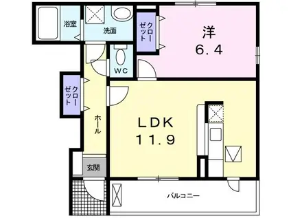 サンリットタウンC(1LDK/1階)の間取り写真