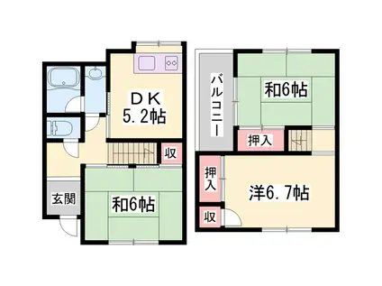 加古川ヤングハイツ(3DK/2階)の間取り写真