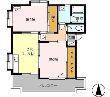 コーポフォーリーフB(2DK/2階)の間取り写真