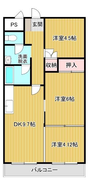 シャルム帯広(3DK/1階)の間取り写真