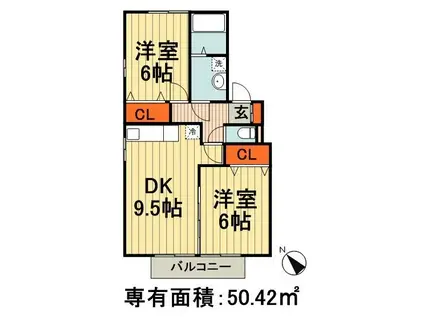 ロジュマンマエバラD(2LDK/1階)の間取り写真