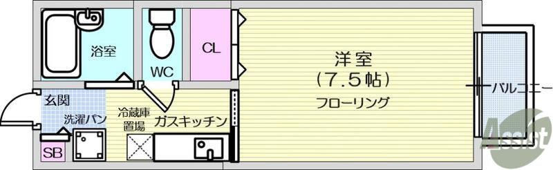 クレスト長町(1K/2階)の間取り写真