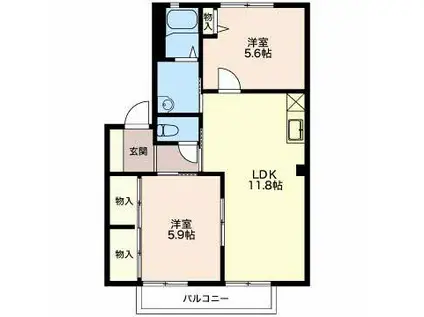 ディアコート イムズ B棟(2LDK/1階)の間取り写真