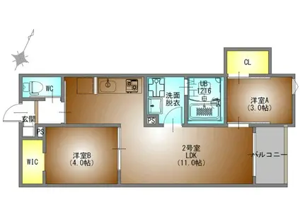 REGALEST上小田井(2LDK/1階)の間取り写真