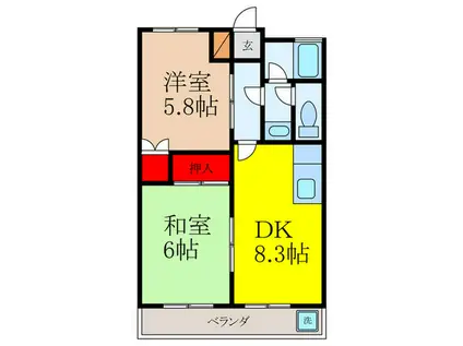 川上サニーハイツ(2DK/2階)の間取り写真