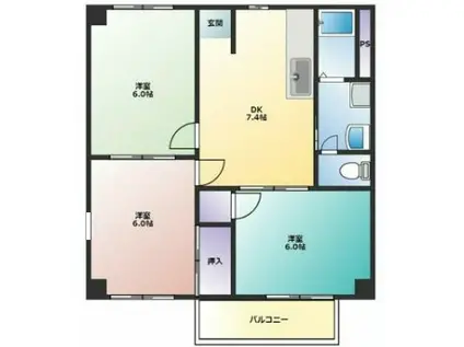 ユトリロ北山2(3DK/2階)の間取り写真