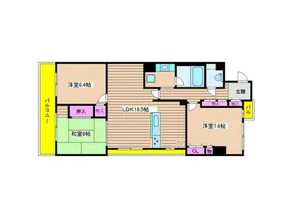 シャトー本町(3LDK/12階)の間取り写真