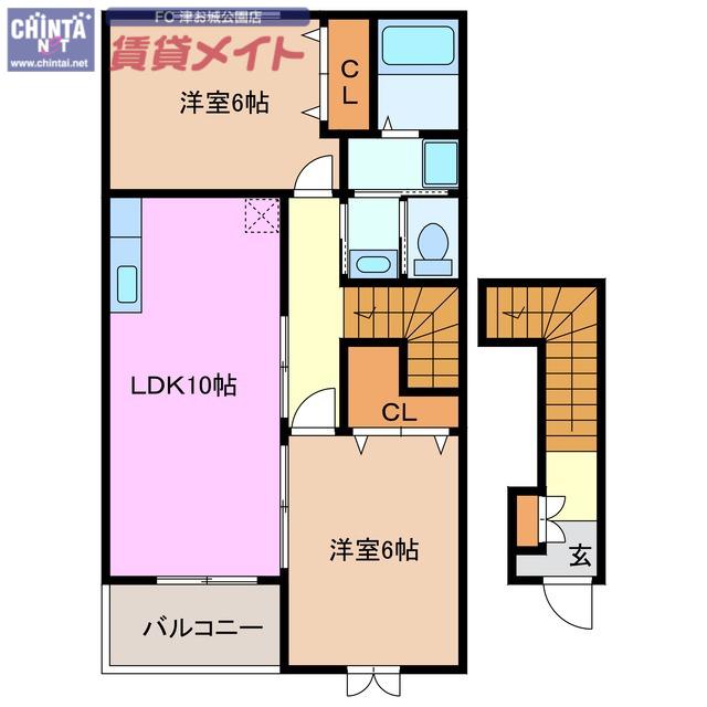 オーデンハオスB(2LDK/2階)の間取り写真