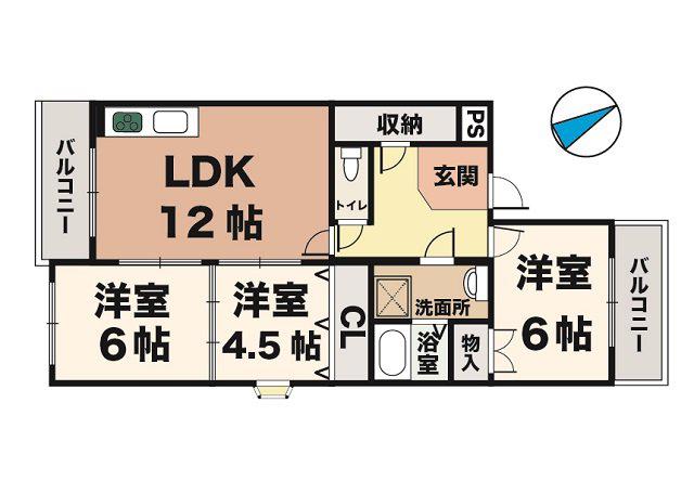 コーポ久兼(3LDK/2階)の間取り写真