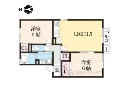シャインヒル A棟(2LDK/2階)の間取り写真