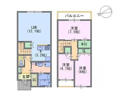 ラシーネ洛楽(3LDK/1階)の間取り写真