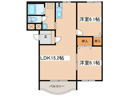 ユーハイム・アンソレイエIII(2LDK/3階)の間取り写真