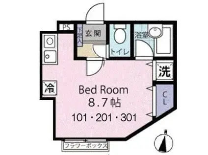 グランシャレー神谷(ワンルーム/3階)の間取り写真