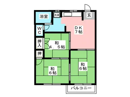 ファミールメゾンA(3DK/1階)の間取り写真