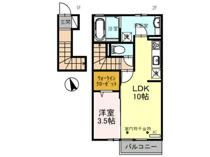 グランドコート東富山 B棟(1LDK/2階)の間取り写真