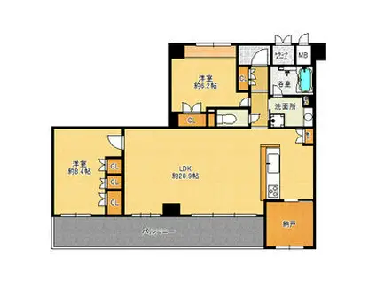 サンメゾン法隆寺(2LDK/3階)の間取り写真