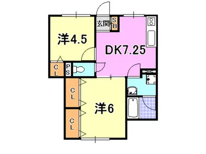 コートフジ(2DK/1階)の間取り写真