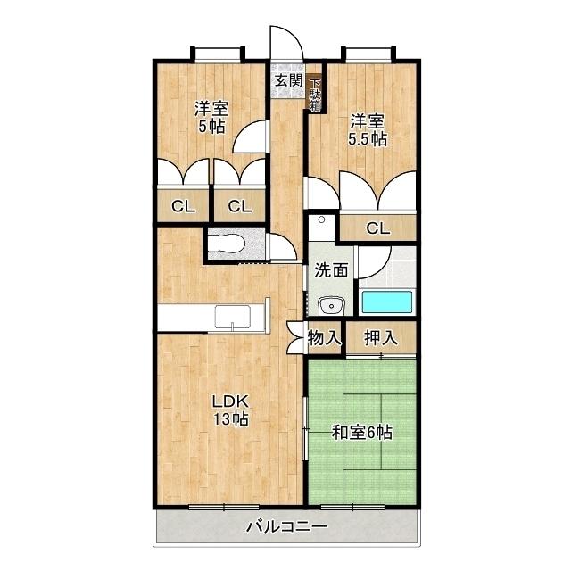サニーコート上足(3LDK/3階)の間取り写真