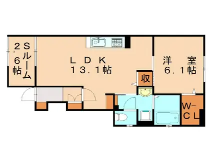 エレガント白水(1LDK/1階)の間取り写真