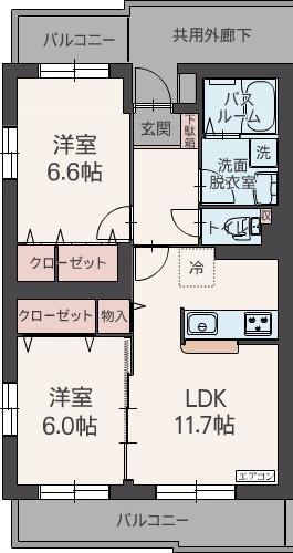 フェリーチェ(2LDK/1階)の間取り写真