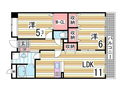 ブルックヴィラ(2LDK/1階)の間取り写真