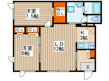 ソレアード山の手B(2LDK/1階)の間取り写真