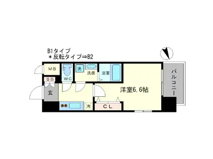 エスリード谷町6丁目(1K/4階)の間取り写真