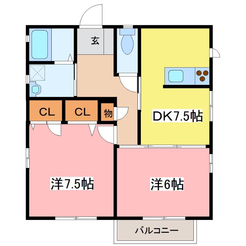 スターガーデン(2DK/2階)の間取り写真