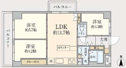 新深江ビューハイツ(3LDK/5階)の間取り写真