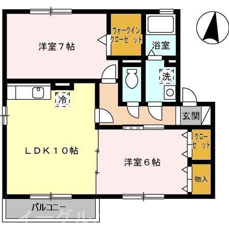 クレイドル B棟(2LDK/2階)の間取り写真