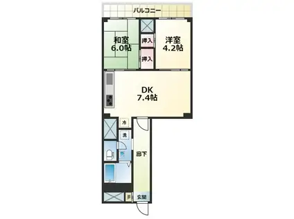 メゾンドール新多摩川(2DK/5階)の間取り写真