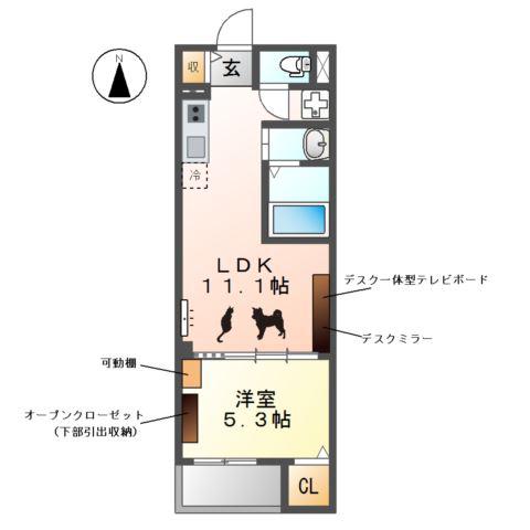 ウエストウイングV(1LDK/3階)の間取り写真