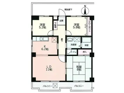 清月ビル(3LDK/3階)の間取り写真