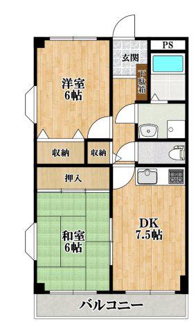 マンションウメノ(2LDK/3階)の間取り写真