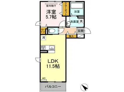 エスポワールヴィラ B棟(1LDK/2階)の間取り写真
