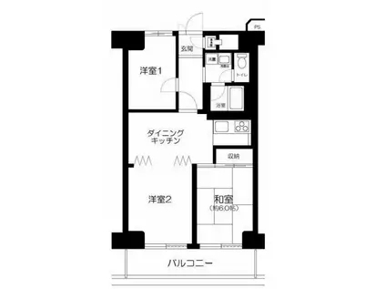 青木橋スカイハイツ(3DK/2階)の間取り写真
