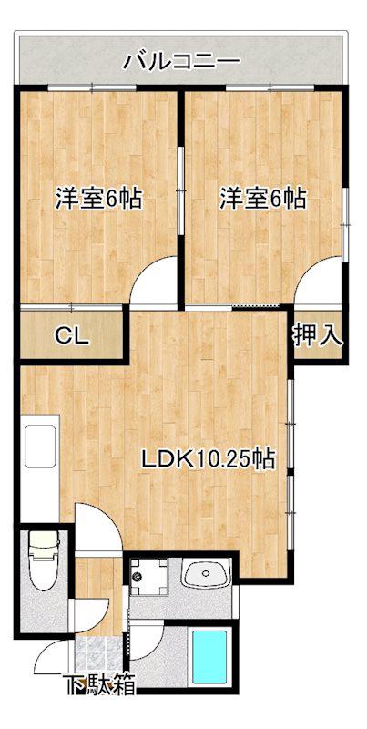Jヒルズ高見(2LDK/2階)の間取り写真