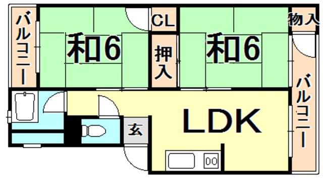 リョウズガーデンズ(2DK/4階)の間取り写真