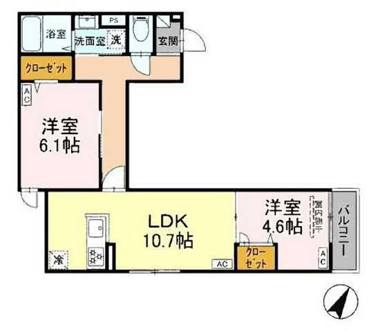 グラナーデ西大泉(2LDK/2階)の間取り写真
