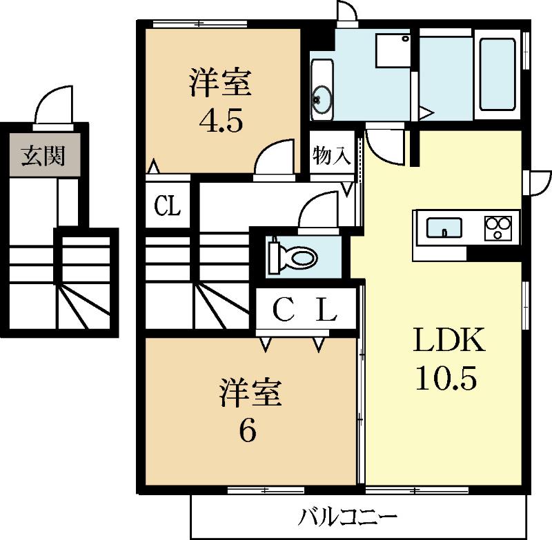 アイリス城陽(2LDK/2階)の間取り写真