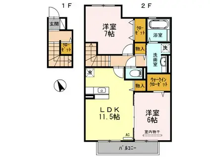 D-ROOM松江東(2LDK/2階)の間取り写真