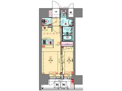 プレサンス立売堀ベルヴィル(1LDK/7階)の間取り写真