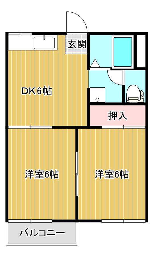 ジュネスII(2DK/1階)の間取り写真