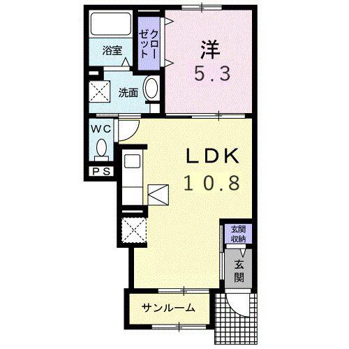 フルフィウス(1LDK/1階)の間取り写真