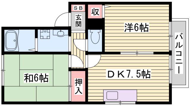 エクセルハイツ桃山(2DK/2階)の間取り写真