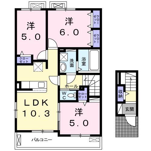グレースメロウG(3LDK/2階)の間取り写真