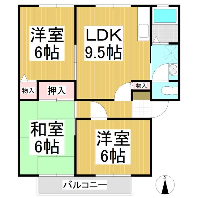 サンビレッジ青木島B棟(3LDK/2階)の間取り写真